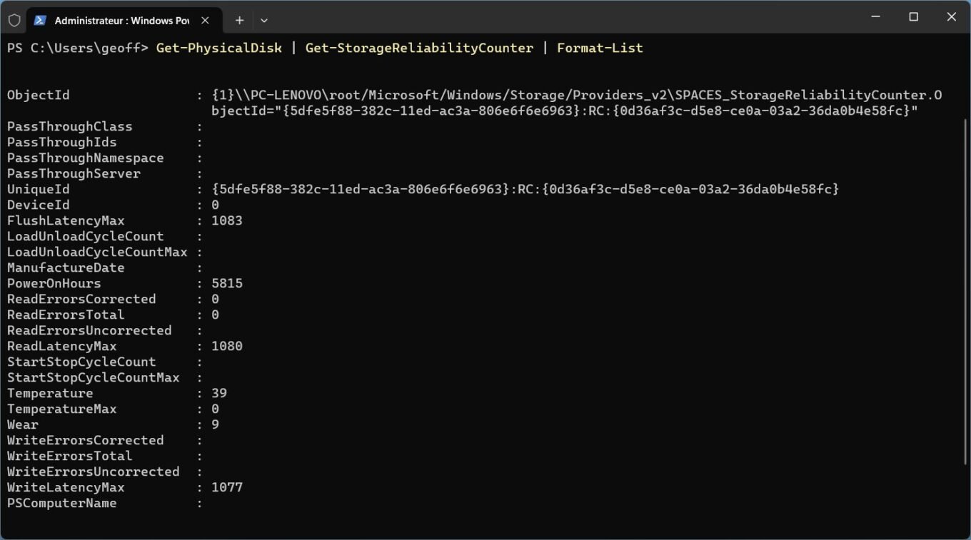 Powershell Santé Ssd Windows 11