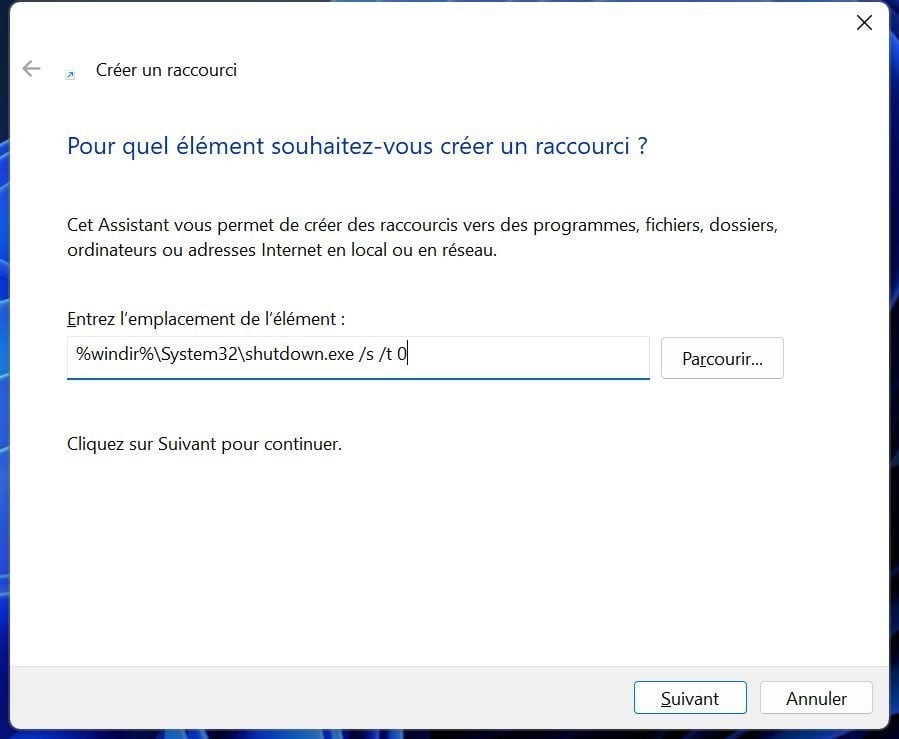 Windows 11 Raccourci éteindre Pc3