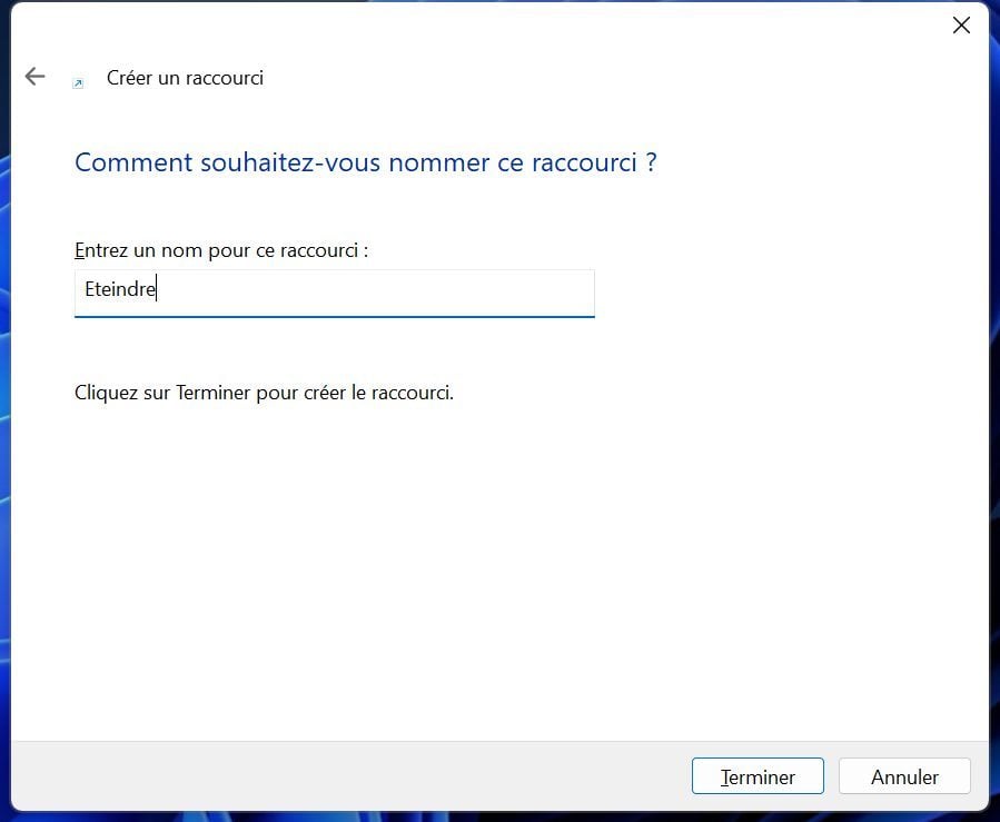 Windows 11 Raccourci éteindre Pc4