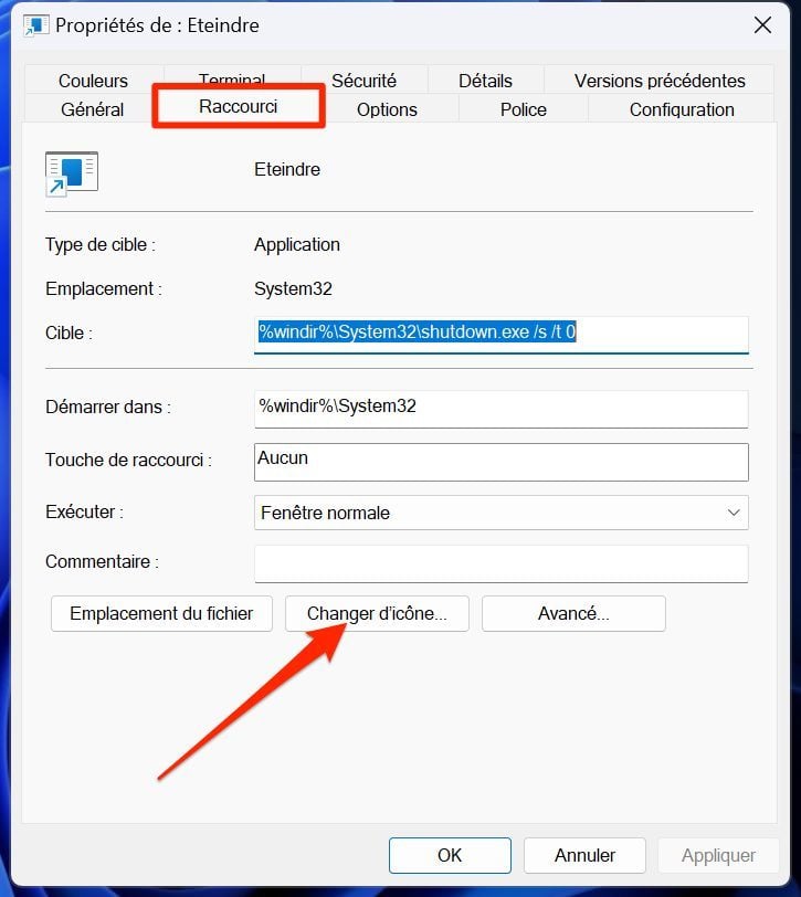 Windows 11 Raccourci éteindre Pc6