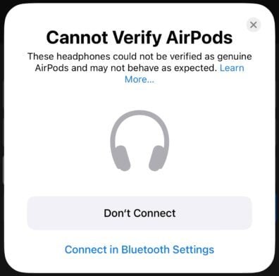 Cannot Verify Airpods