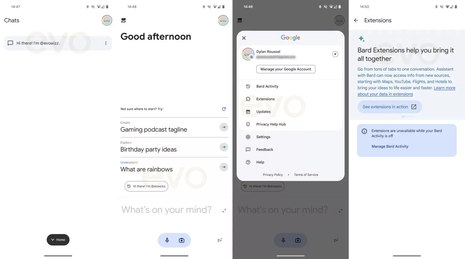 Extensions Google Assistant Bard Android
