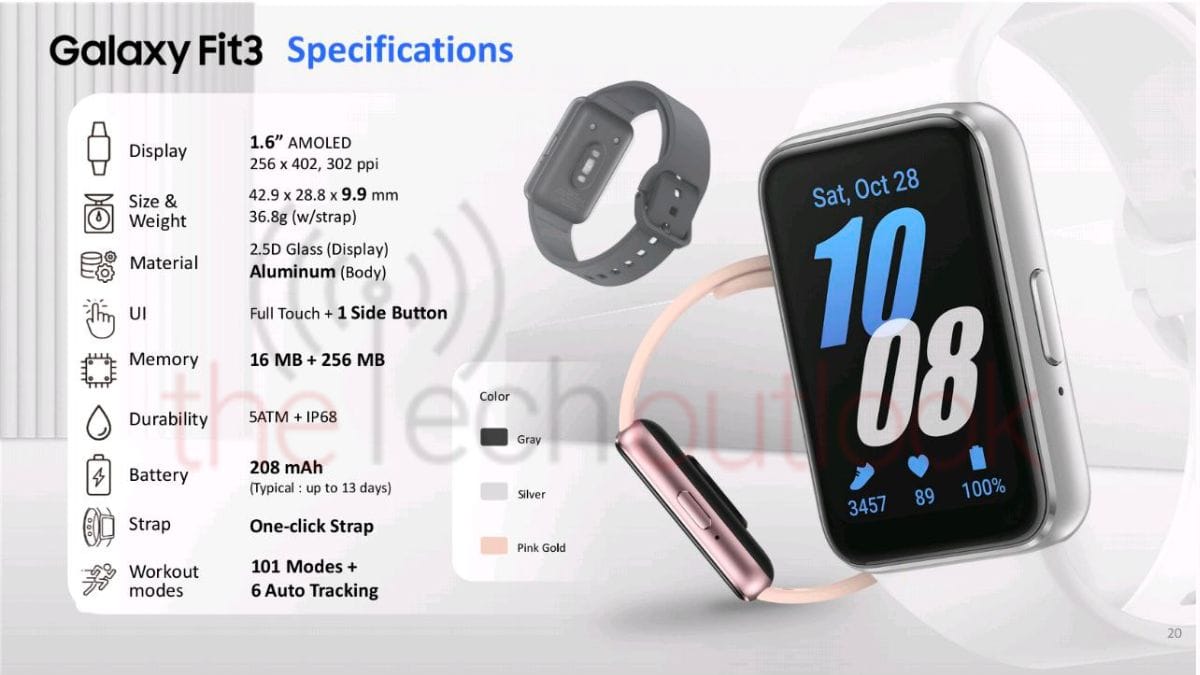 Galaxy Fit 3 Specifications