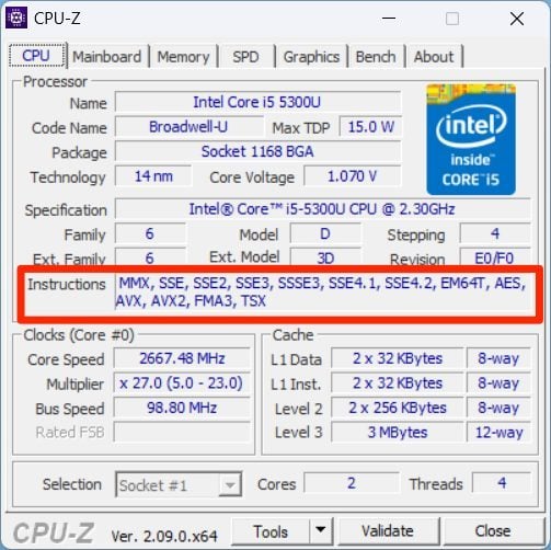 Cpu Z SSE4.2 Windows 11 24H2