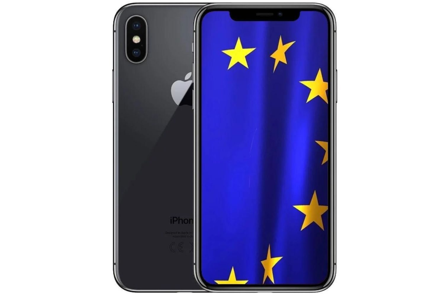 Le drapeau européen sur l'écran d'un iPhone, d'Apple.