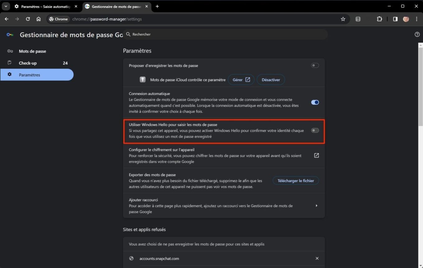 Google Chrome Mots De Passe Windows Hello Touch Id3