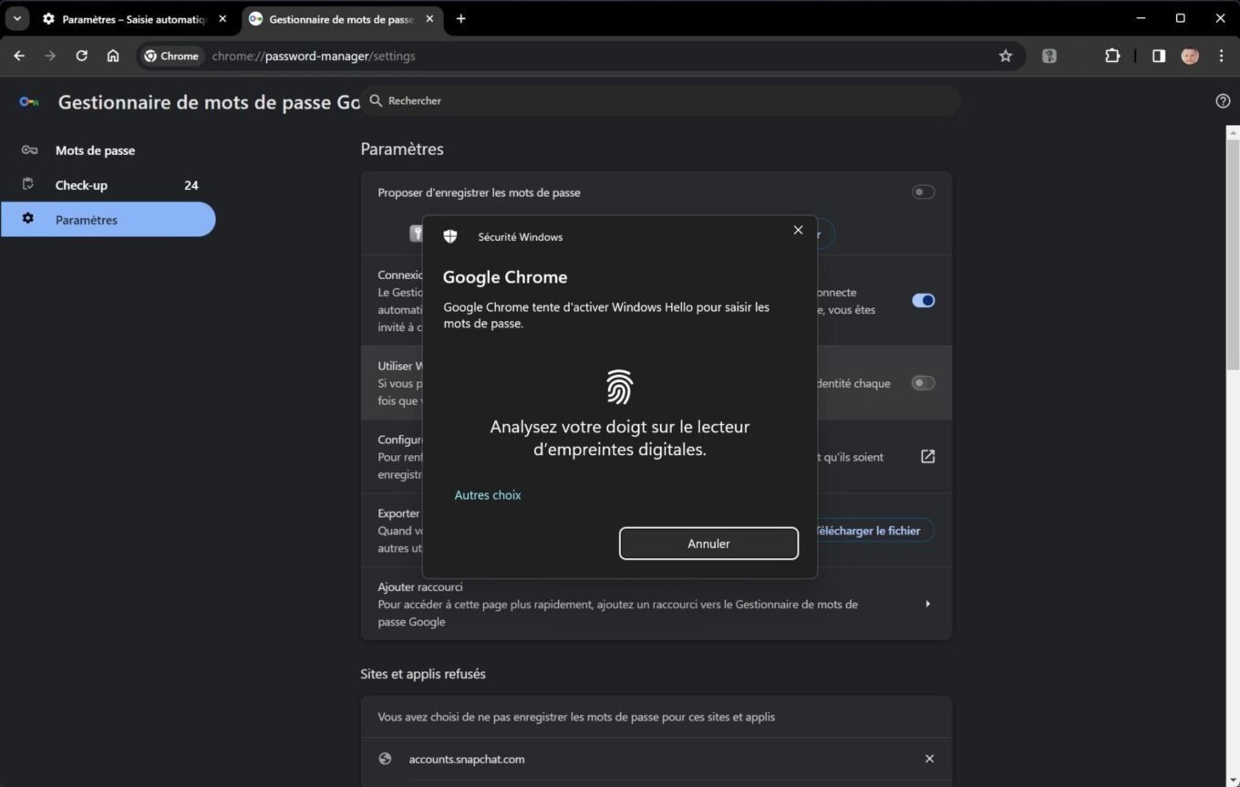 Google Chrome Mots De Passe Windows Hello Touch Id4