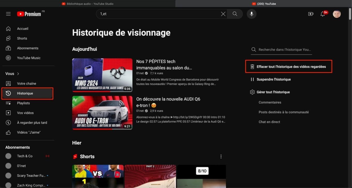 Youtube Effacer Historique