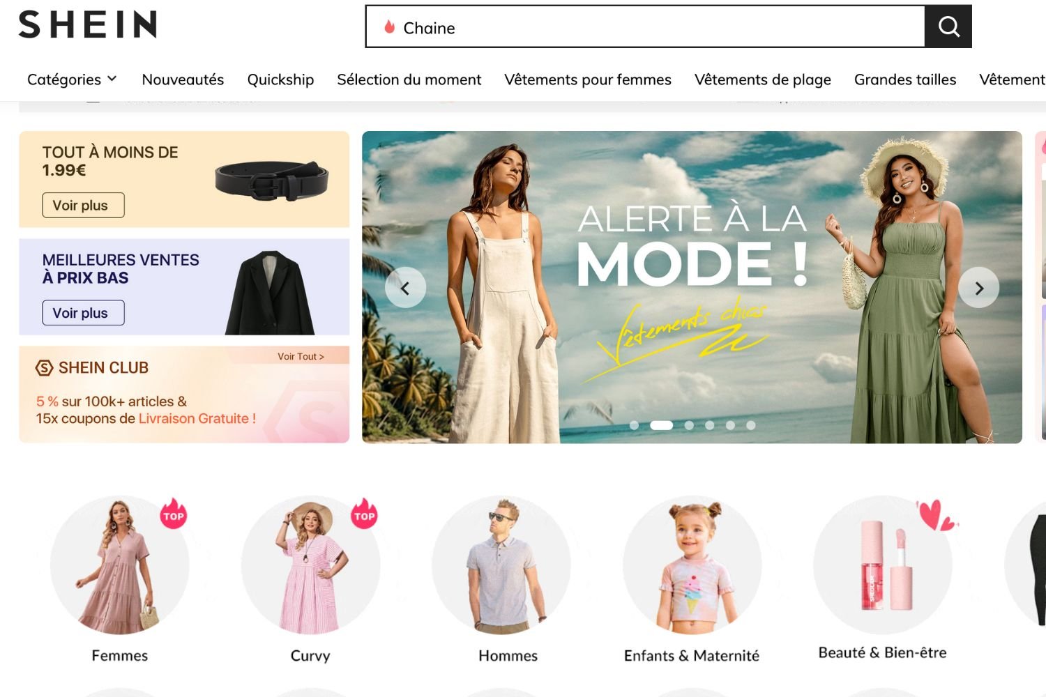 Shein site web textile plateforme