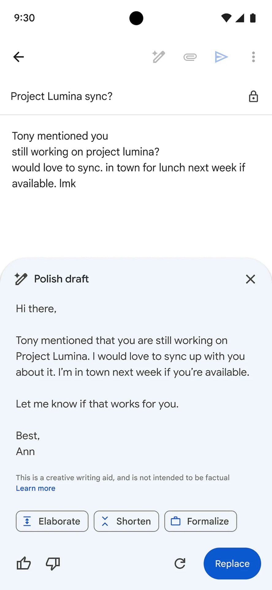 Google Gmail Aide Note