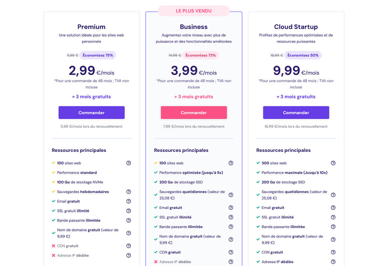 Plans Hébergement WordPress Hostinger