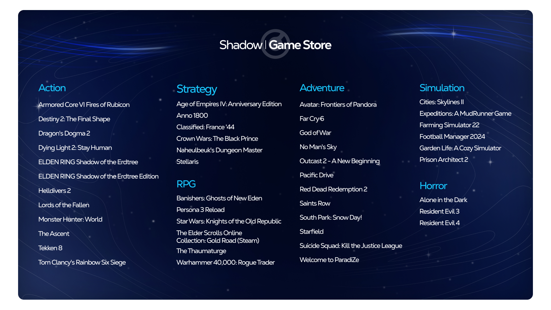 Shadow Game Store Titres Dispo