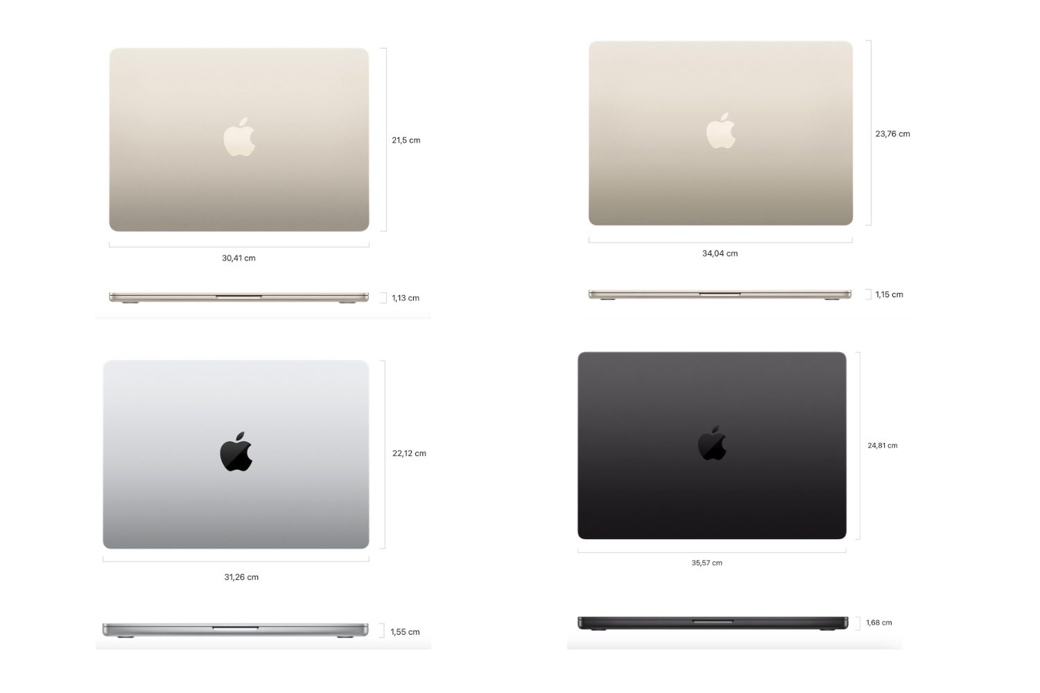 Macbook Air Pro M3 Comparatif Dimensions