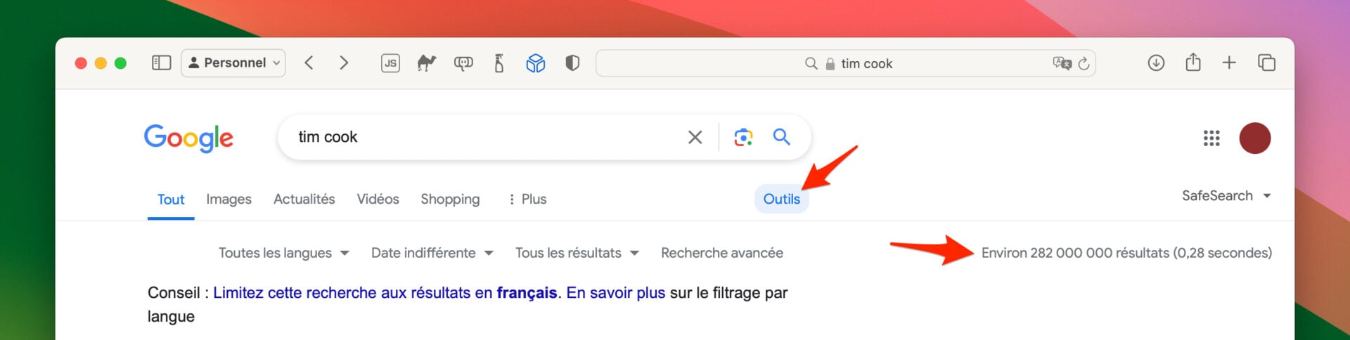 Résultats Recherche Google