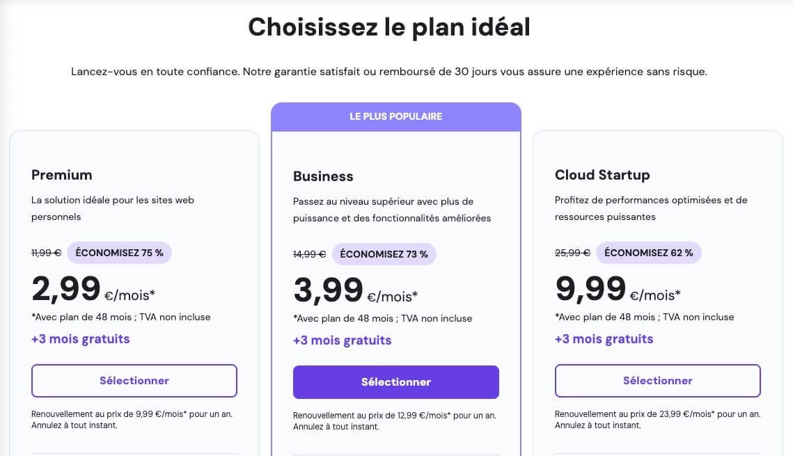 Tarifs Hostinger Hébergement Web
