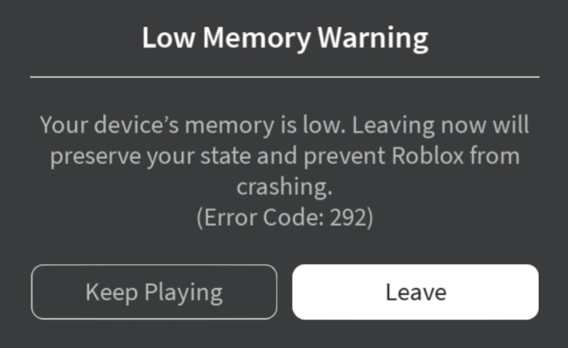 Roblox iPad Memoire Faible