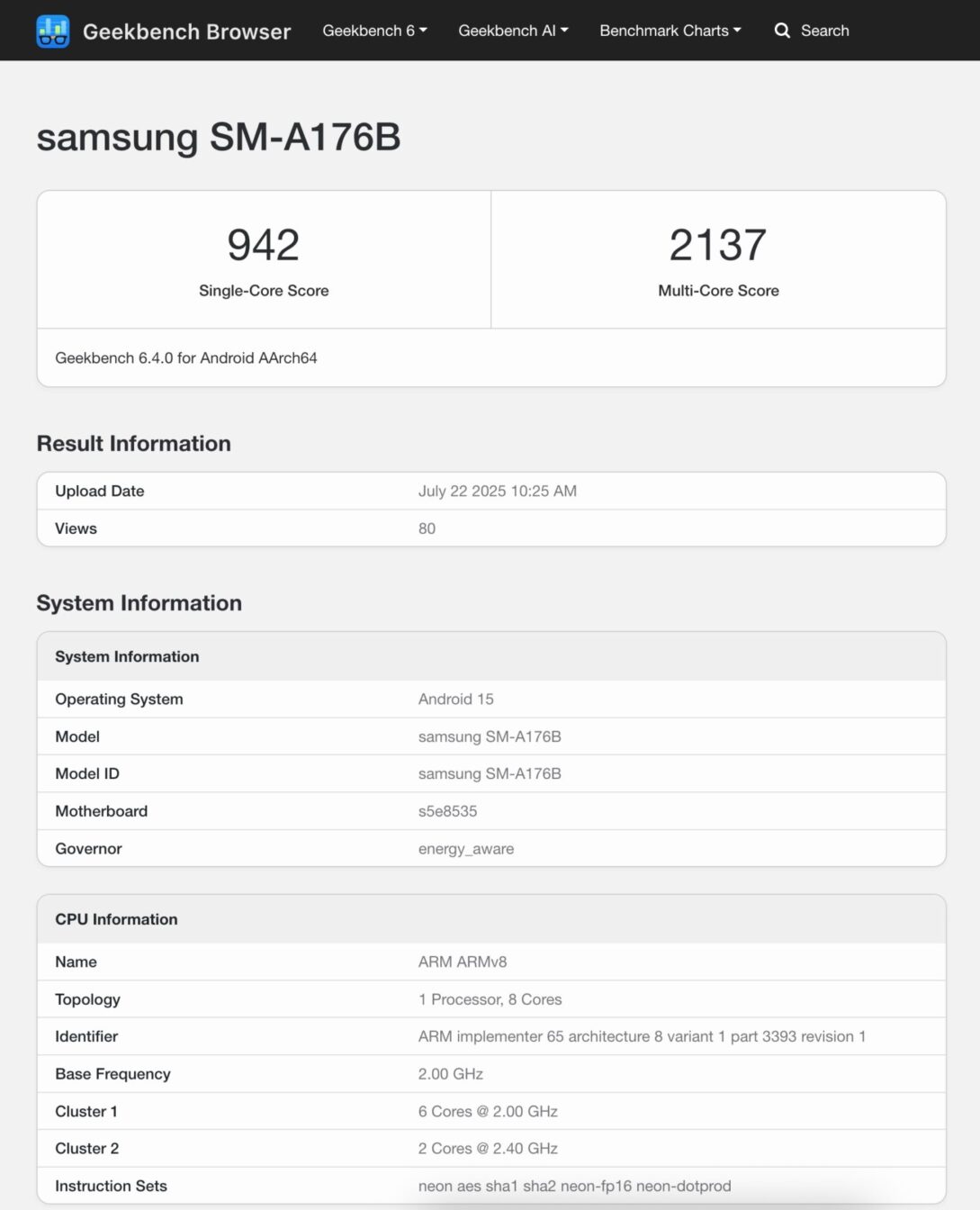 Geekbench Samsung Galaxy A17 5g