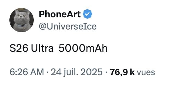 Ice Universe Batterie Galaxy S26 Ultra