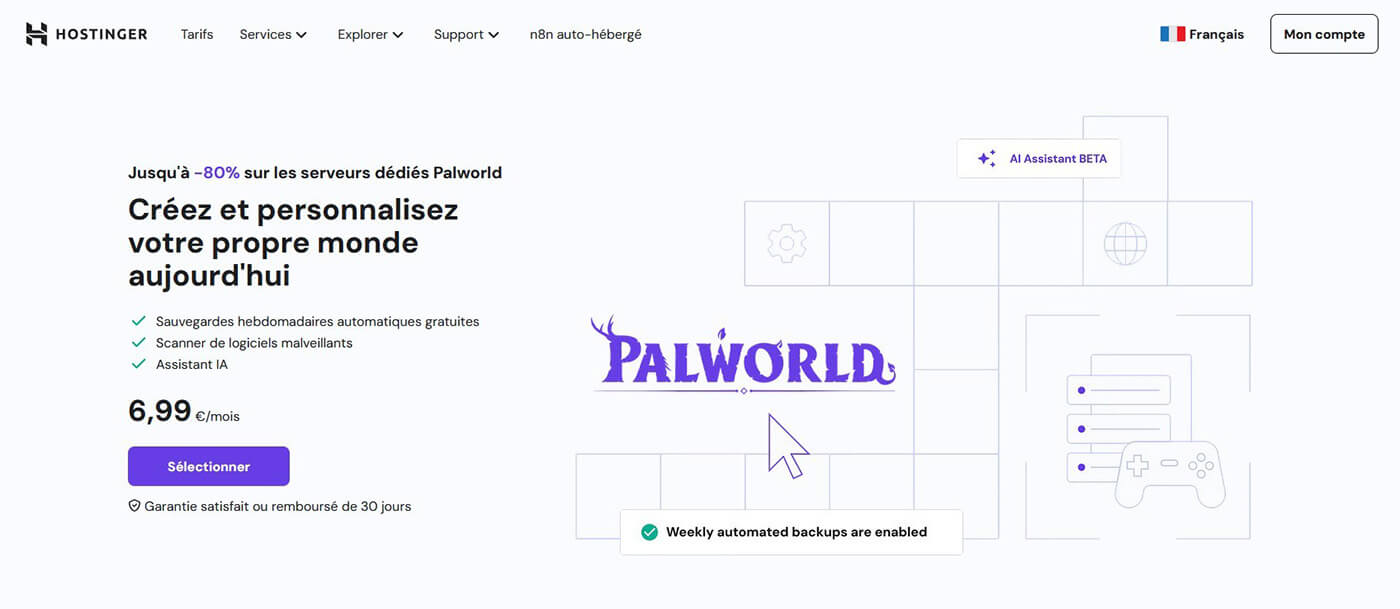 Hébergement Serveur Palworld Hostinger