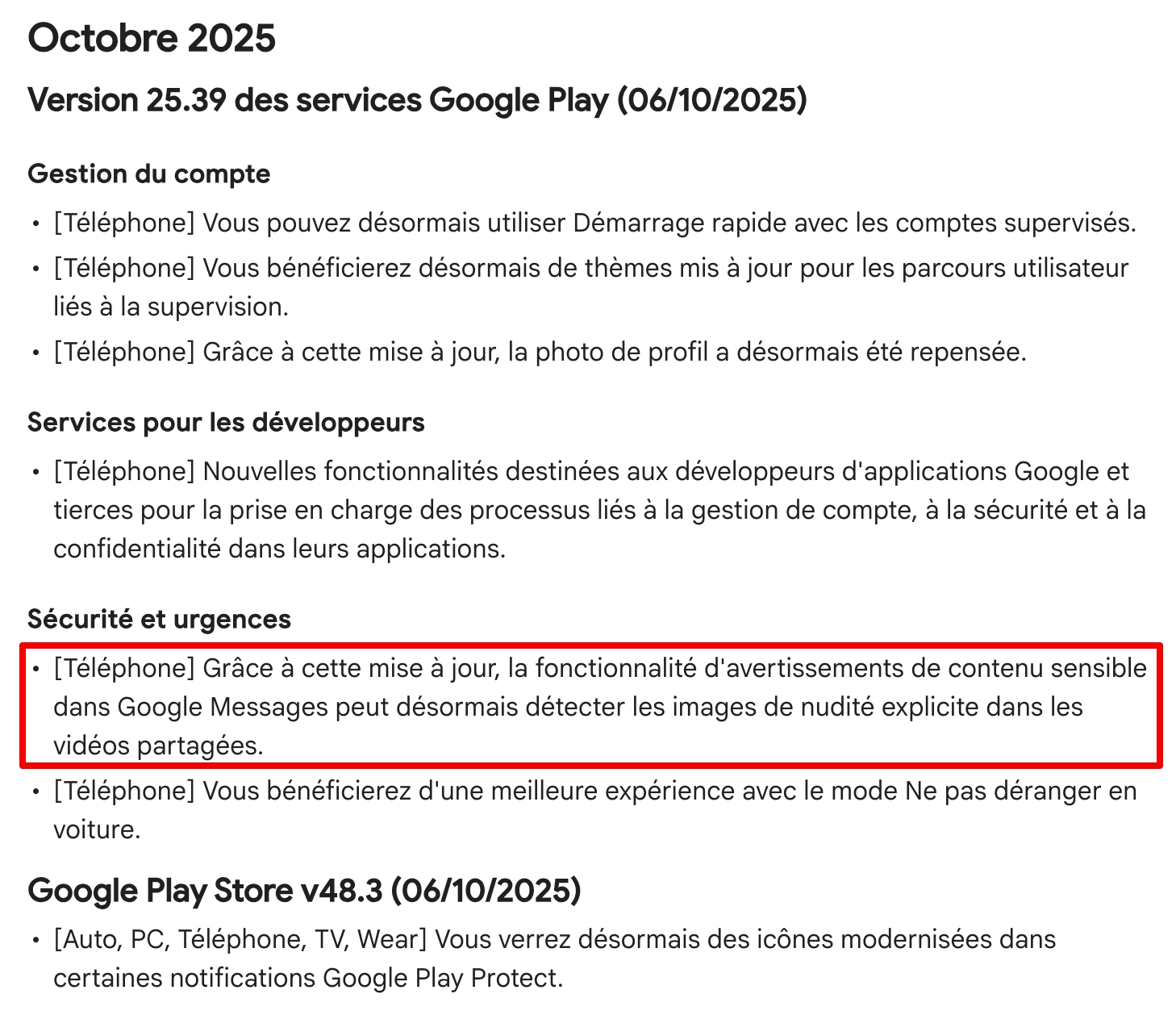 Services Google Play Octobre 2025