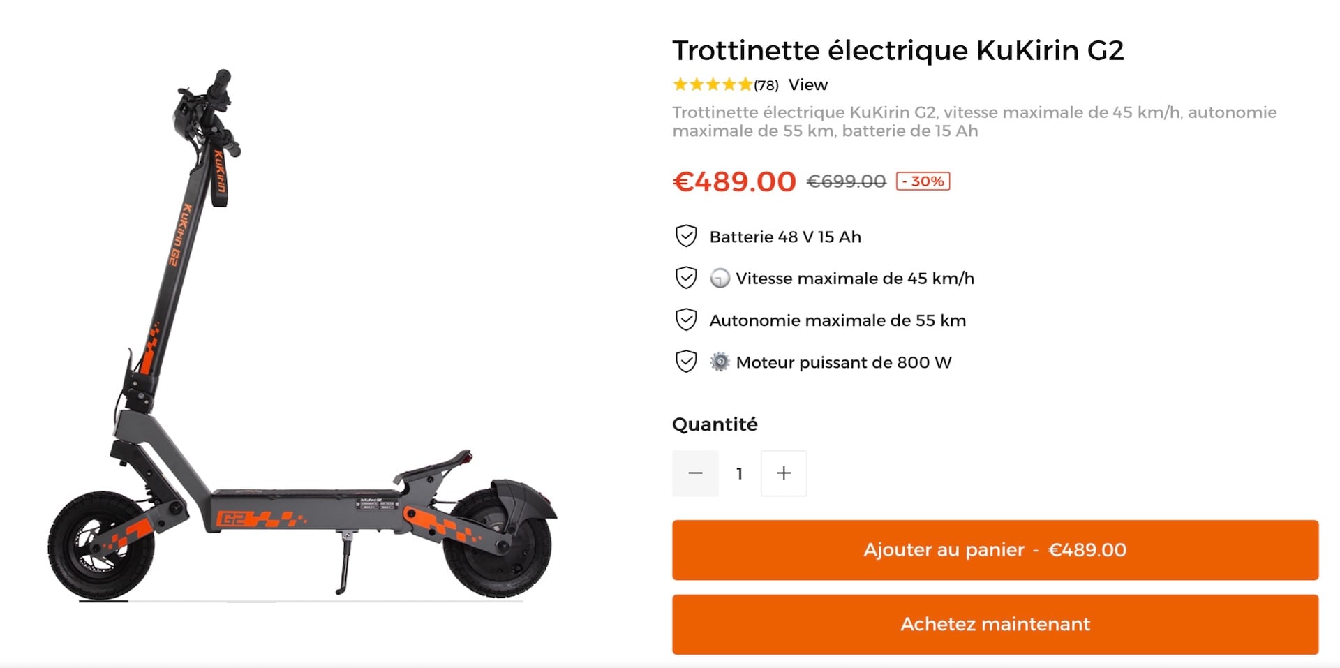 Kukirin G2 prix officiel 