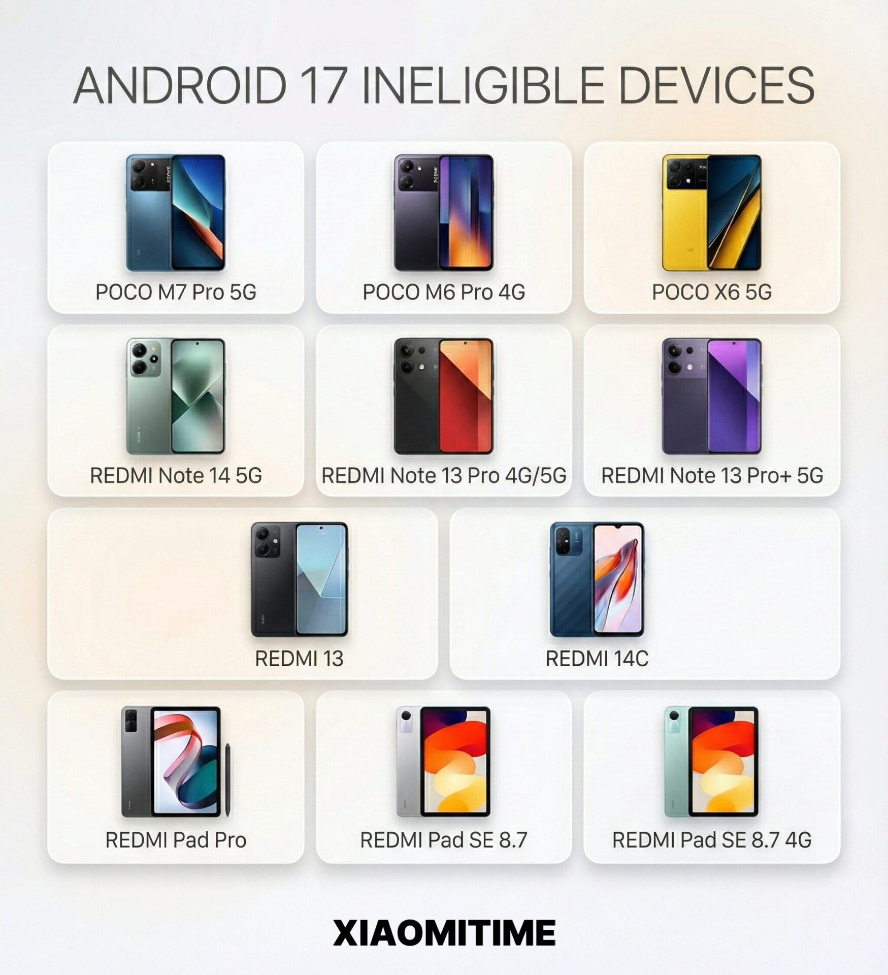 Xiaomi Appareils Ineligibles Android 17