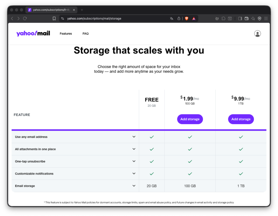 Scandale chez Yahoo Mail : le stockage gratuit passe de 1 To à… 15 Go