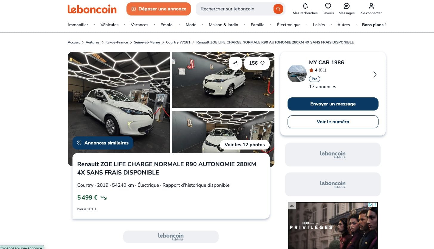 Capture Petite Annonce Renault Zoé