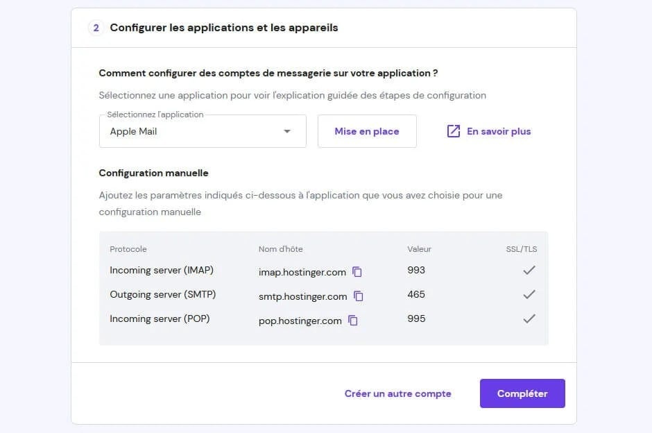 Configuration Client Messagerie Hostinger