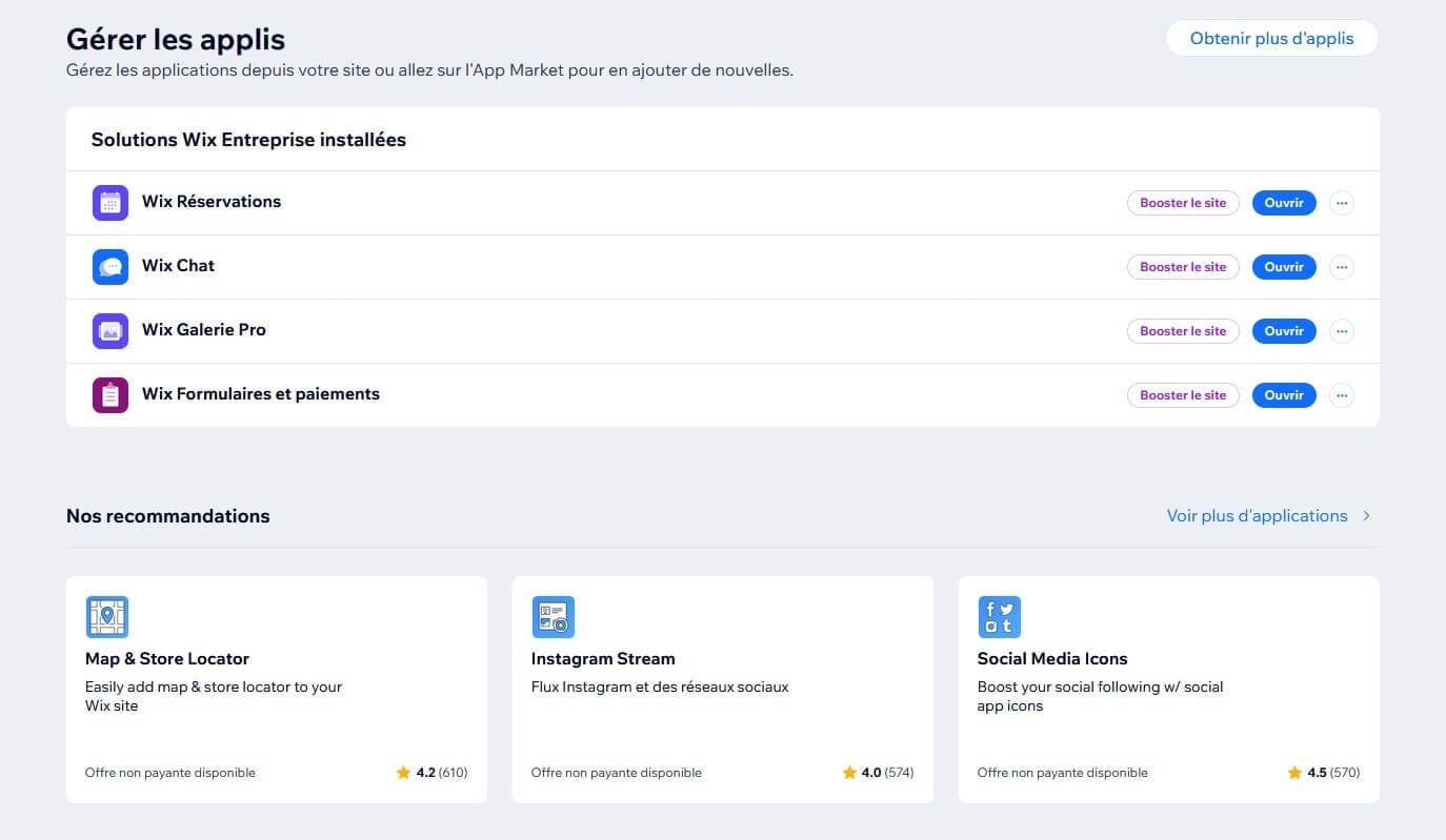 Magasin Applications Wix