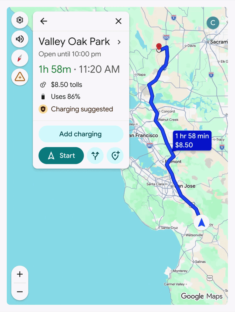Google Maps Android Auto Batterie Voiture Electrique