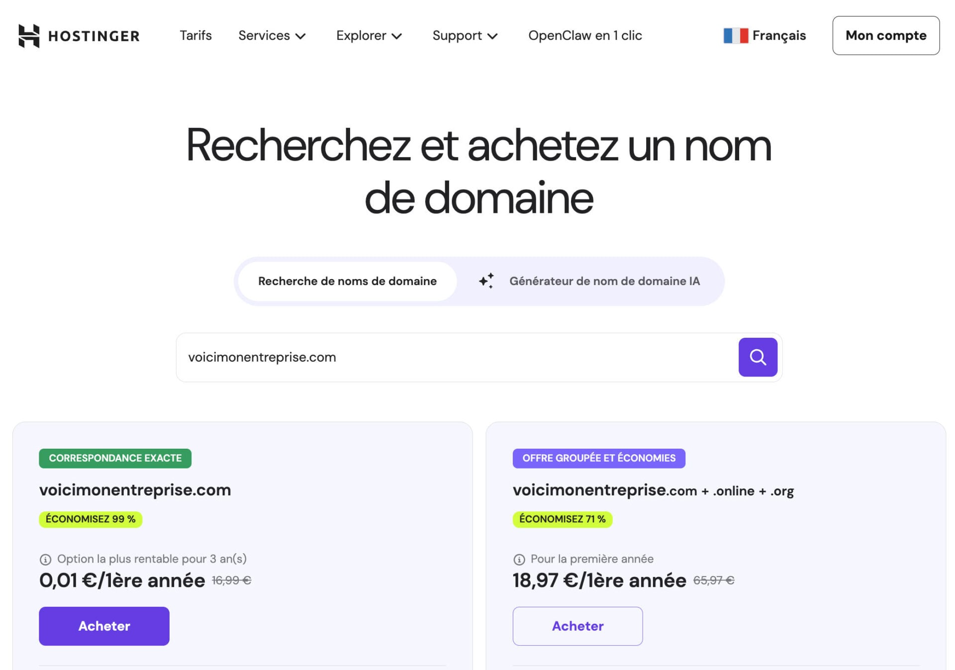 Nom De Domaine Hostinger 01net