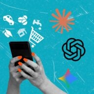 Visuel shopping en ligne et logo chatbots