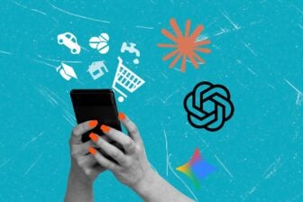 Visuel shopping en ligne et logo chatbots