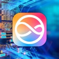 Logo Siri, code informatique en arrière-plan