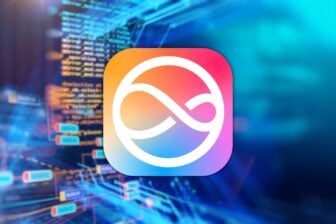 Logo Siri, code informatique en arrière-plan