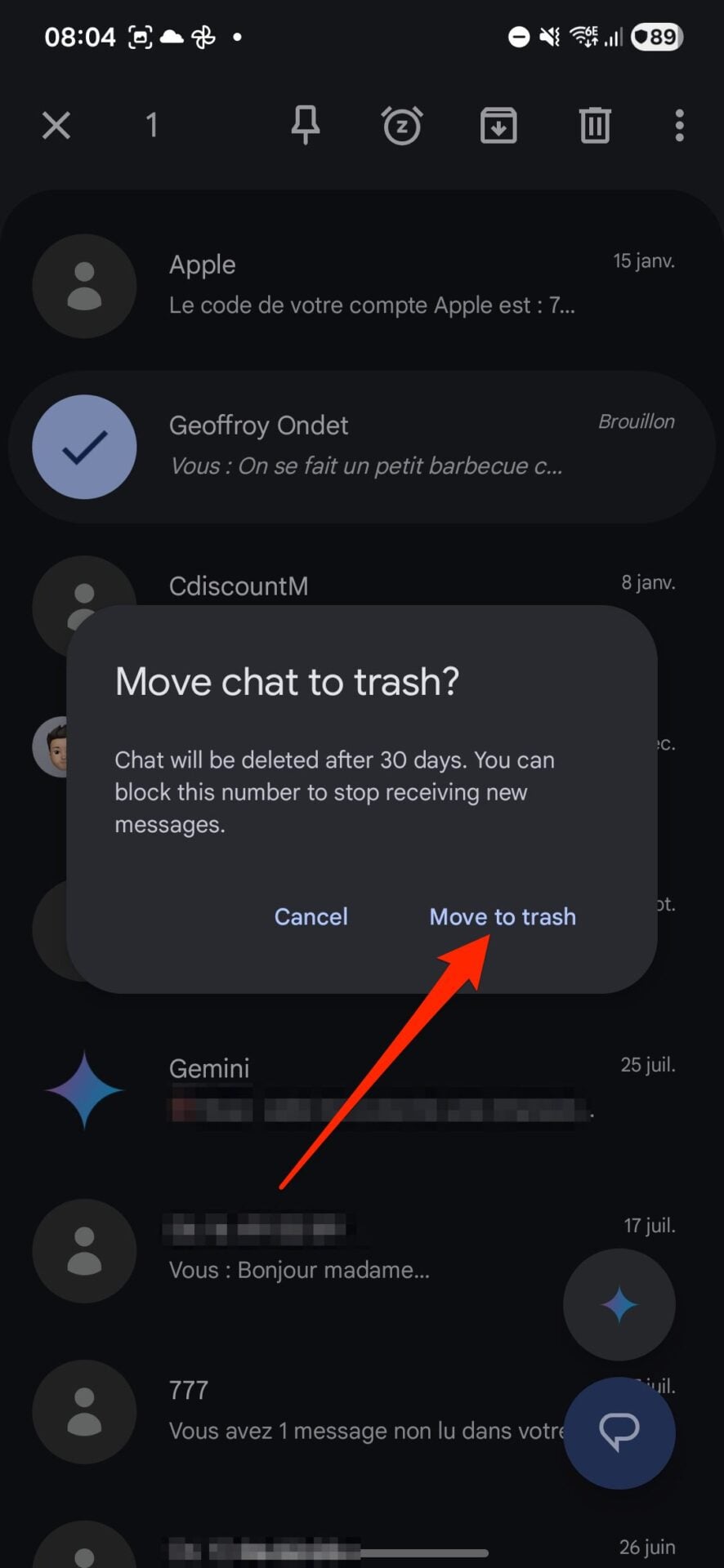 Google Messages Corbeille 2