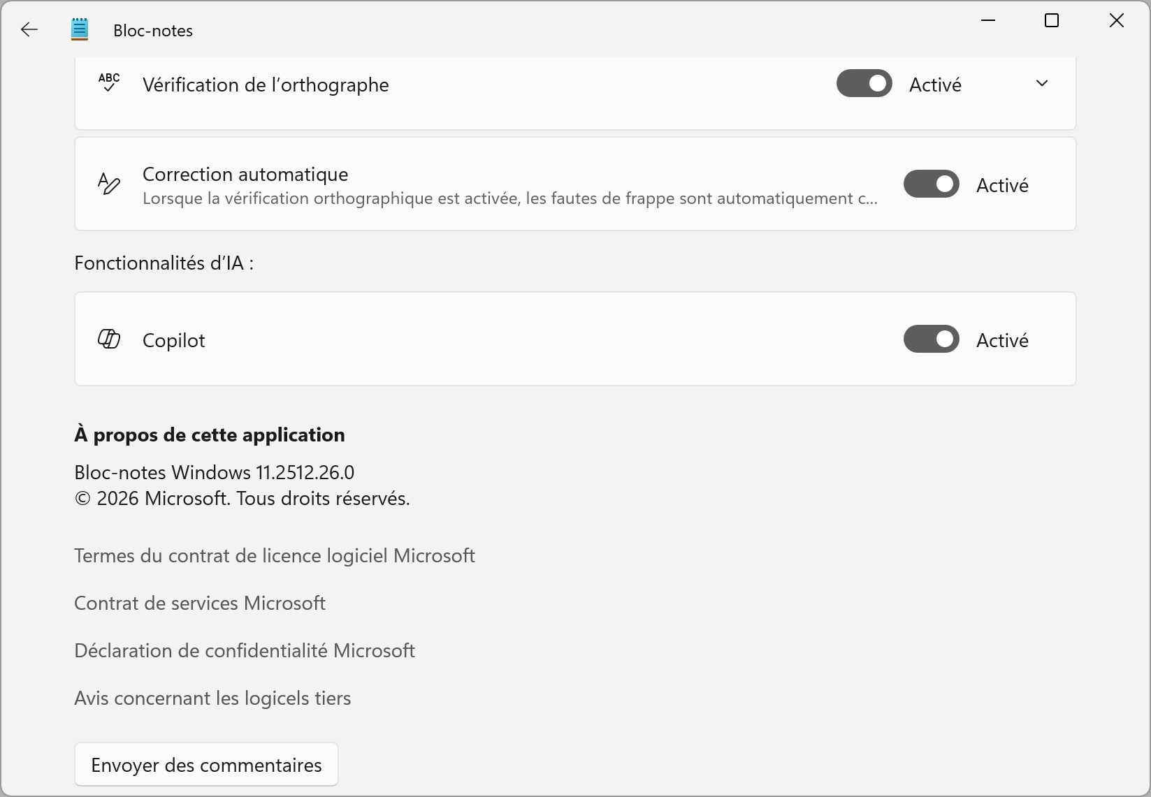 Windows 11 Bloc Note Option Désactiver Copilot