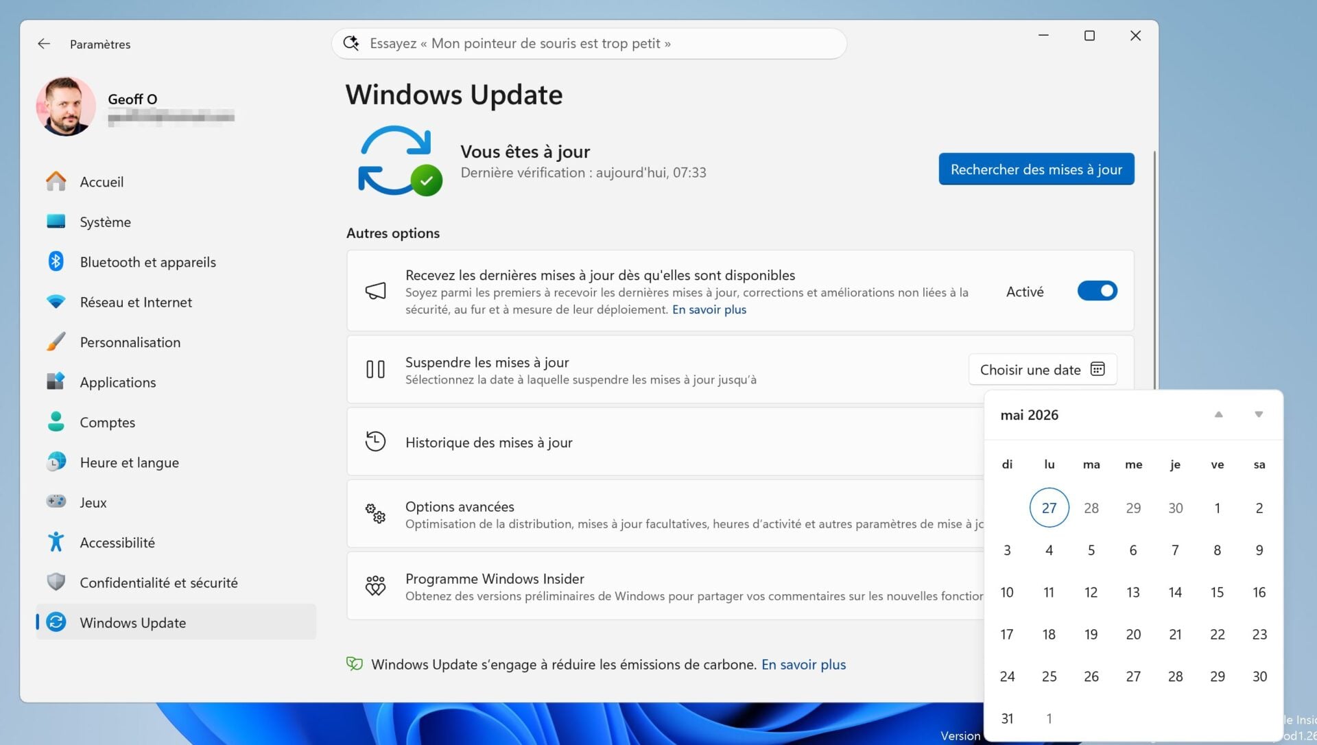 Windows 11 Windows Update Pause Calendrier