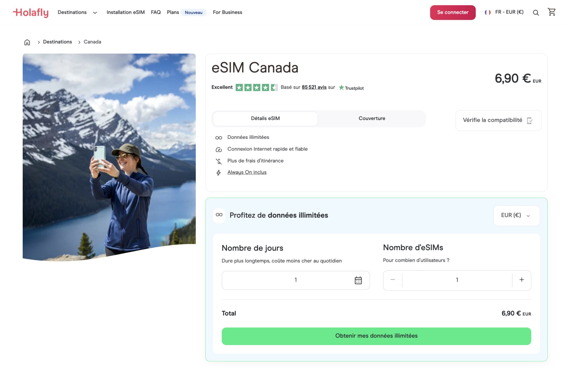 Meilleure eSIM au Canada avec Holafly