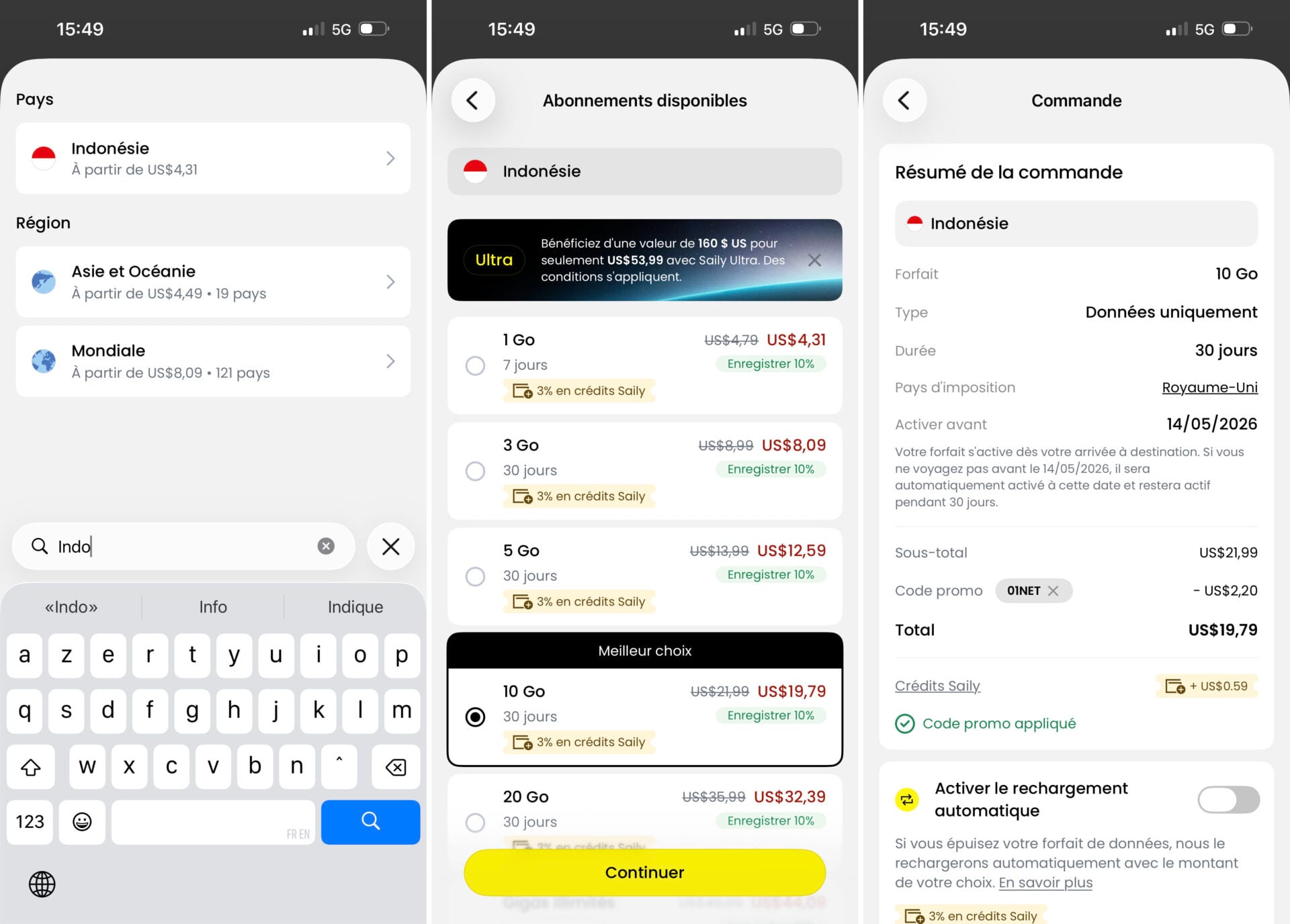 eSIM en Indonésie avec Saily
