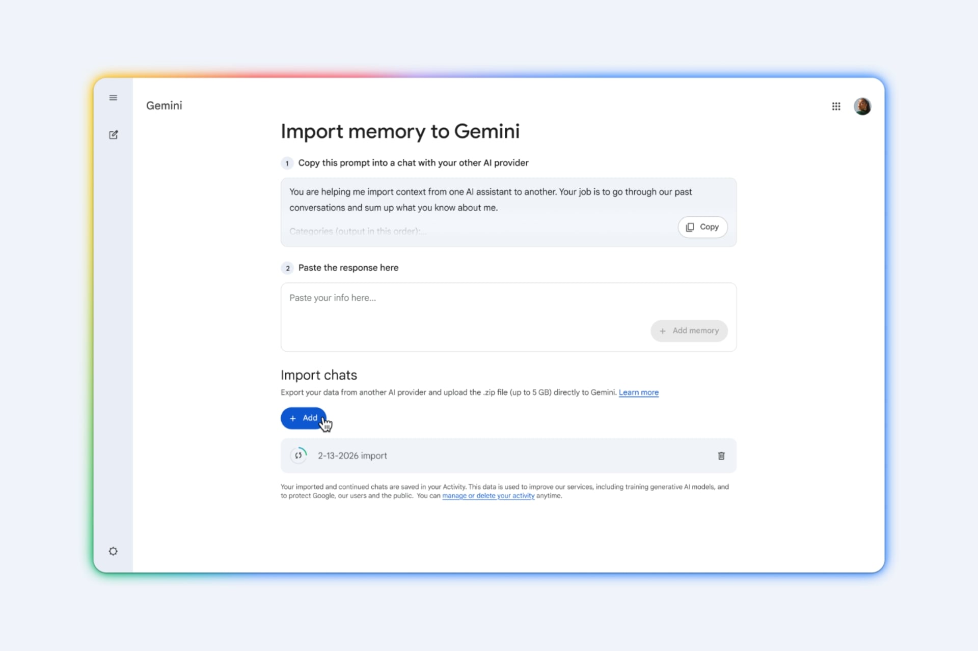 Google Gemini Importer Memoire Zip