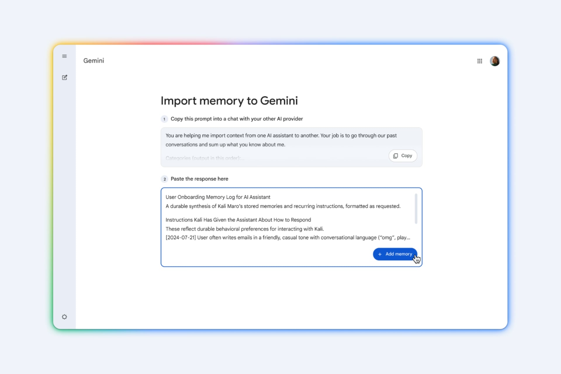 Google Gemini Importer Memoire
