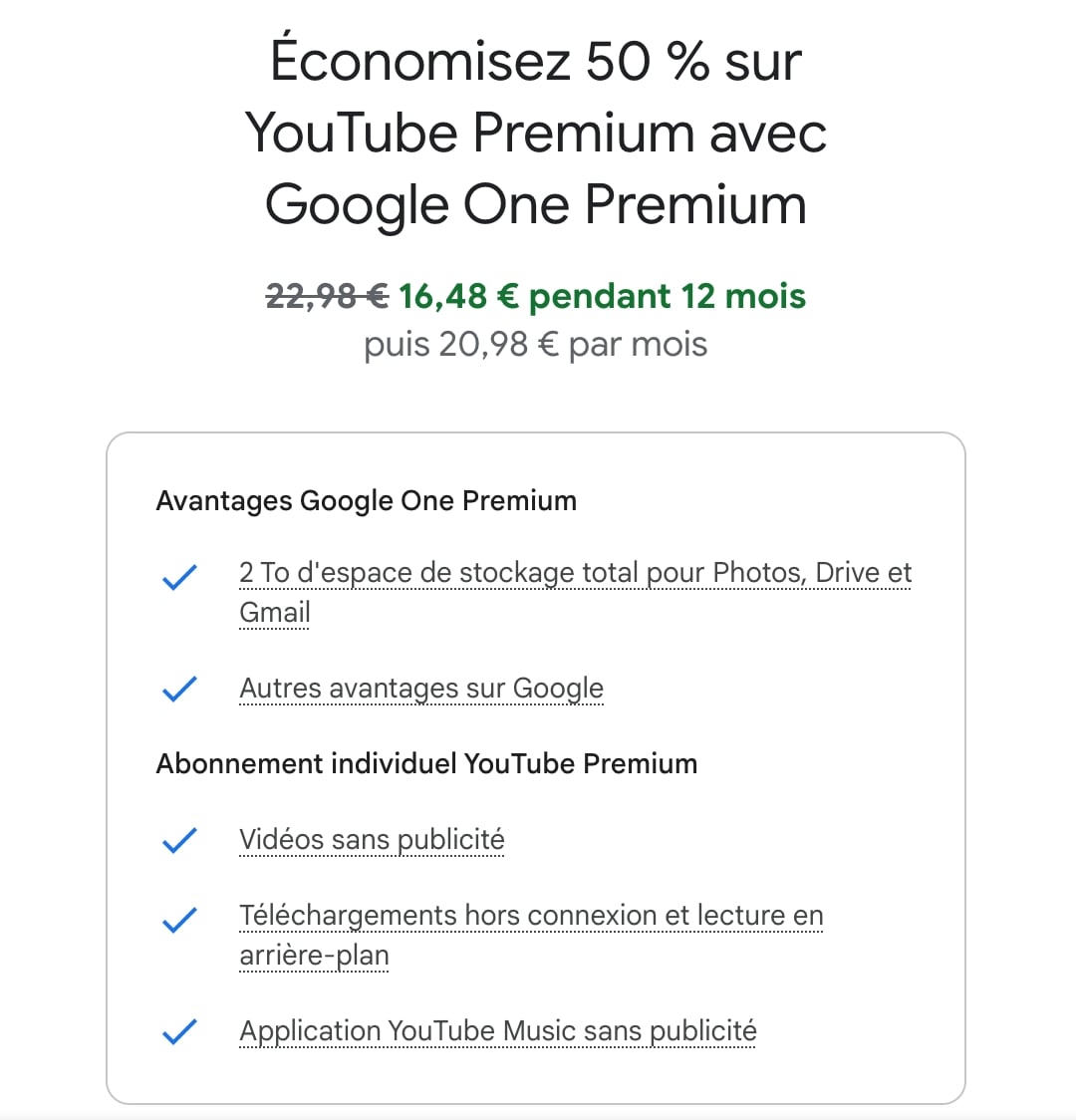 Offre Youtube Premium Google One