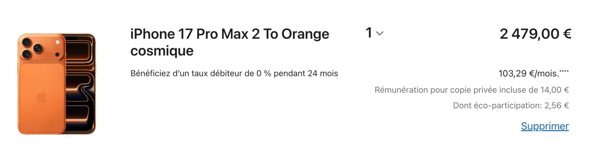 Prix iPhone 17 Pro Max 2 To
