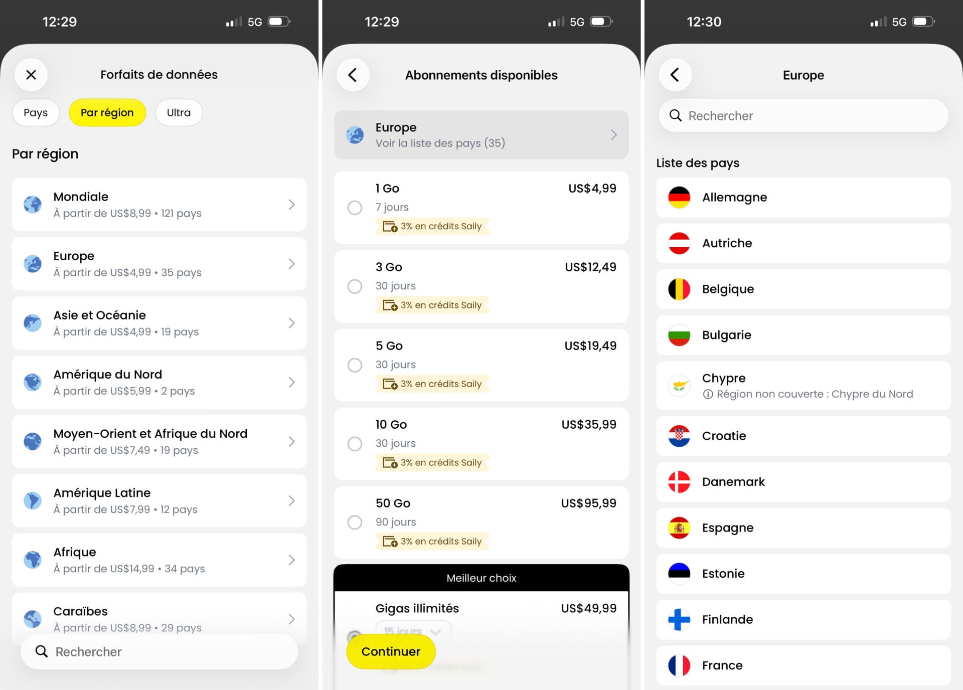 Le choix des eSIM Saily en Europe
