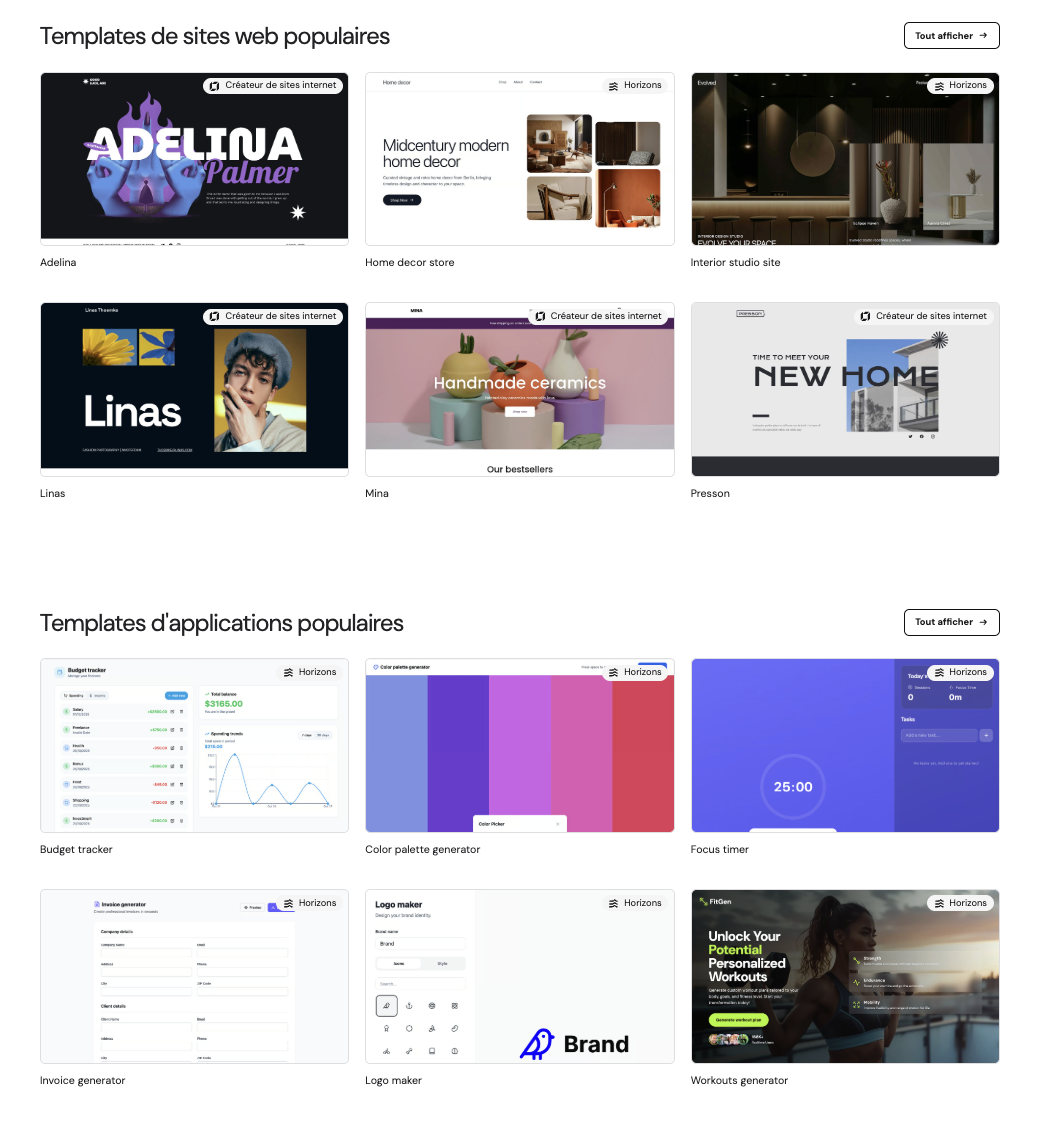 Template pour créer un site chez Hostinger