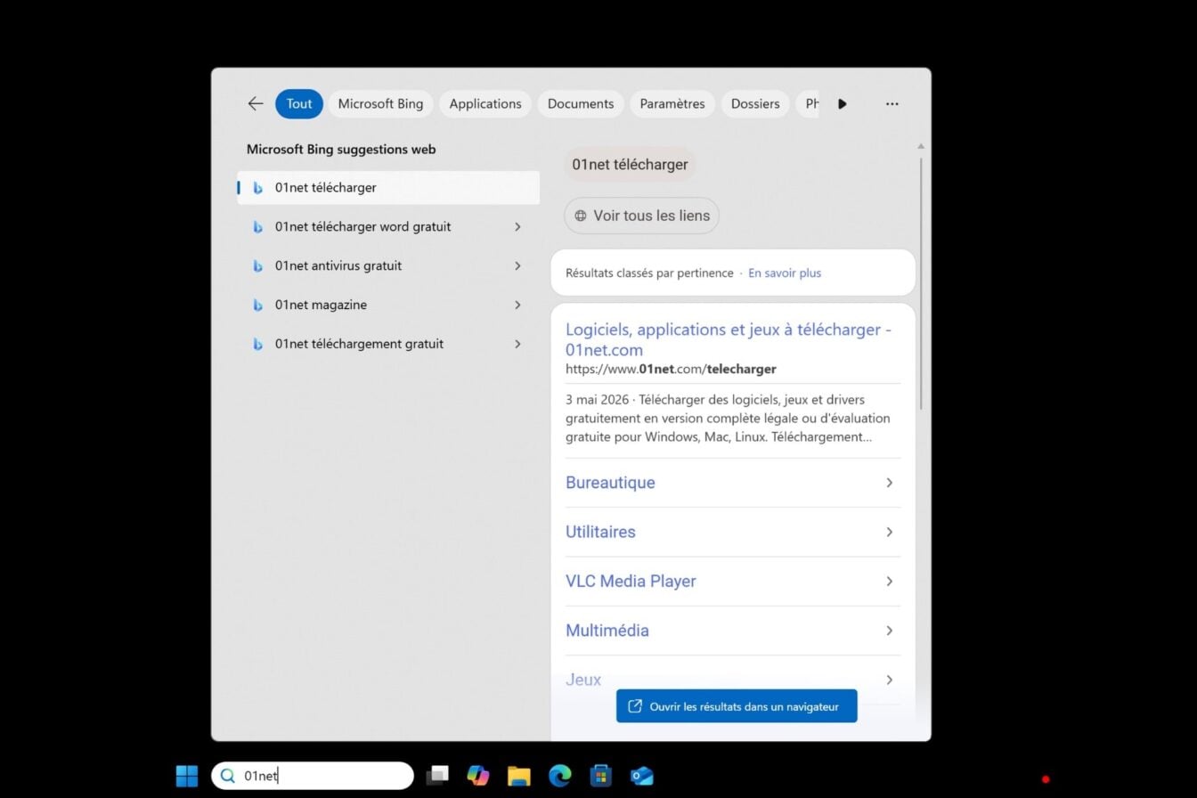 Windows 11 Démarrer Bing