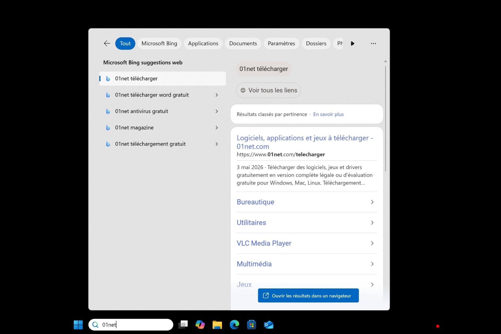 Windows 11 Démarrer Bing