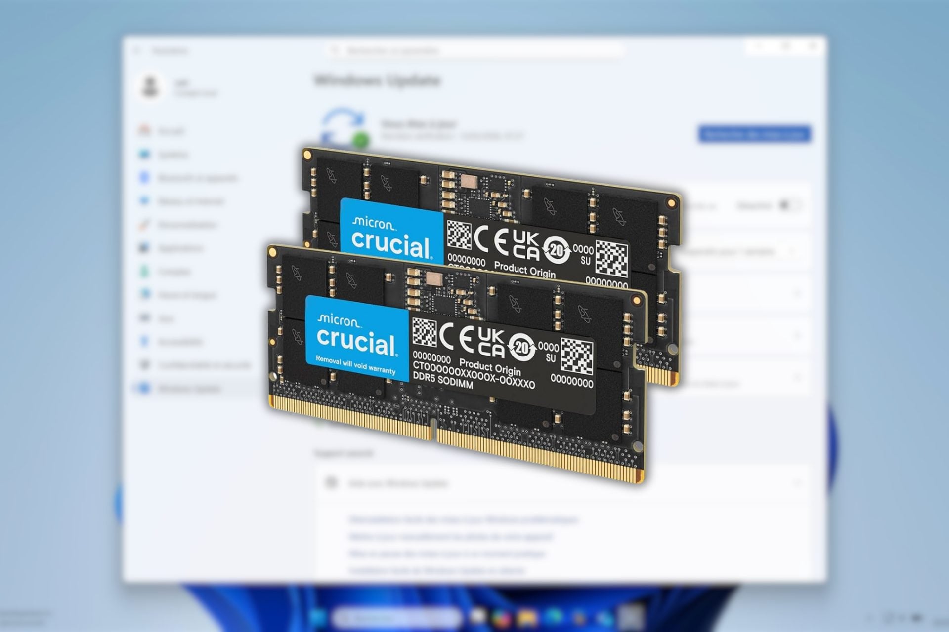 Kit de mémoire Crucial, Windows 11 en fond